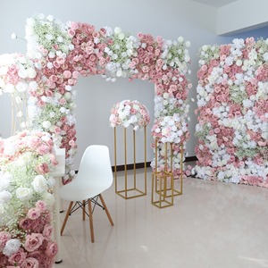J-168 Arco Cuadrado de Flores de Seda Rosa y Blanca Románticas para Decoración de Bodas, Arco Floral Artificial para Escenario de Boda - Product Image 5