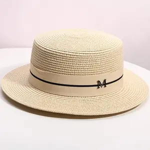 High Quality Summer Striped Woven Paper Straw Hat For Adults Anti-Ultraviolet With Custom Logo For Daily Casual Travel Parties