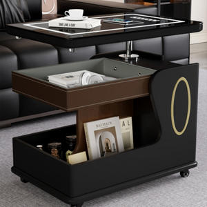 MDF 다기능 커피 테이블 강화 유리 바위 슬래브 스마트 소파 사이드 테이블 이동식 리프트 회전 측면 캐비닛 - Product Image 4