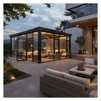 Pergola extérieure en aluminium avec toit en métal, imperméable, avec porte coulissante en verre pour terrasse ou restaurant