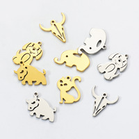 Vente en gros de pendentifs en acier inoxydable plaqué or avec breloque vache, chat et chien pour le bricolage et la fabrication de bijoux pour femmes