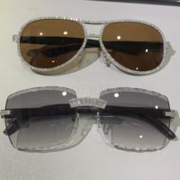Vente chaude 925 argent Baguette Moissanite diamant lunettes de soleil lunettes de soleil diamant hommes sans monture métal violet lentille lunettes de soleil