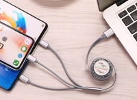 Kabel USB 3 in 1 dapat ditarik untuk pengisi daya ponsel kabel USB mikro untuk Android USB Tipe C telepon seluler Multi