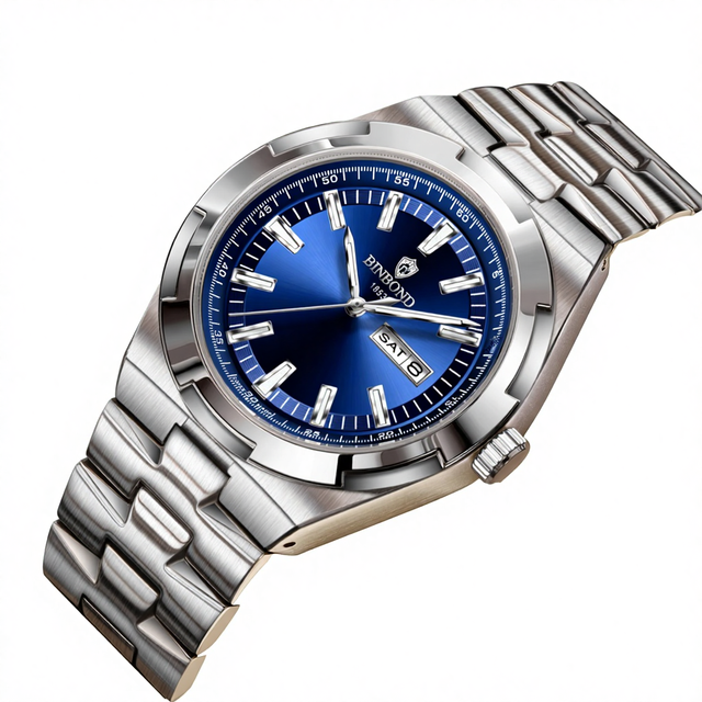 BINBOND B9420 Luxury Men's Stainless Steel Wristwatch Classic Style Luminous Quartz Movement Famous Brand Pointer Watch