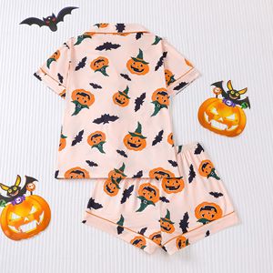 Set pigiama da <span class=keywords><strong>donna</strong></span> carino e femminile per Halloween, con stampa <span class=keywords><strong>casa</strong></span> infestata, zucca e fantasma, maglietta a maniche corte e pantaloncini con elastico in vita - Product Image 4