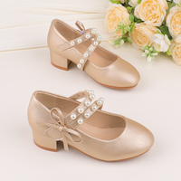 Chaussures de danse de ballet pour petite fille, sandales de princesse, été, or, perle, velcro, talons bas, semelle souple, chaussures de fête, style coréen, doux