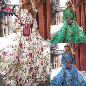 Sale Cheap Ladies Floral Print Long <b>Plus</b> <b>Size</b> Dresses Bohemian Causal Dress for Women - Product Image 4