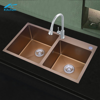 Évier de cuisine double bac en acier inoxydable fait main pour usage domestique, accessoires pour camping-car, carré, sous plan, deux trous, sans robinet
