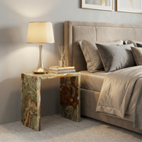 Table d'appoint moderne en onyx vert naturel, table basse de luxe en marbre, meuble rond pour la maison