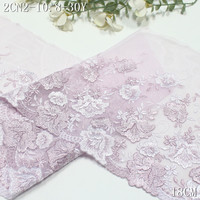 Prix d'usine, vente en gros, dentelle brodée en maille violet clair, 18 cm, dentelle brodée de fleurs fantaisie pour robe et foulard femme