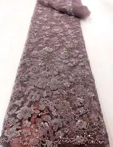 Кружевная ткань из тюля с блестками и бисером, африканская французская Роскошная вышивка для вечеринки нигерийская 2024 белая 100% хлопковая