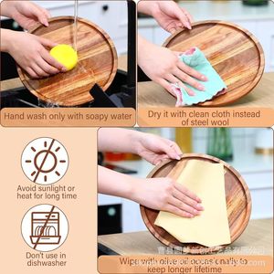 Cross-border wooden <b>trays</b>, Japanese minimalist acacia wood round dried fruit and <b>snack</b> plates, wholesale tabletop solid wood - Product Image 2
