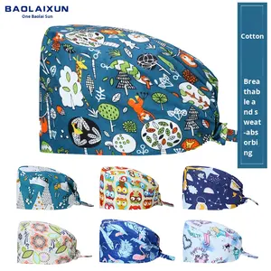 Gorros quirúrgicos estampados bonitos para hombres y mujeres, gorros <span class=keywords><strong>de</strong></span> enfermera elásticos <span class=keywords><strong>de</strong></span> algodón puro para salón <span class=keywords><strong>de</strong></span> belleza, quirófano, gorros dentales orales informales - Product Image 1
