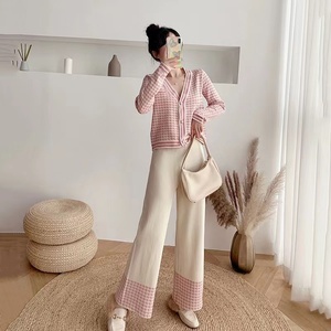 Completo in Maglia Elegante Slim Fit: <span class=keywords><strong>Cardigan</strong></span> <span class=keywords><strong>Pied</strong></span>-<span class=keywords><strong>de</strong></span>-<span class=keywords><strong>Poule</strong></span> e Pantaloni a Vita Alta - Vendita all'Ingrosso - Product Image 2
