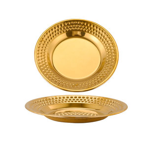 Korean Style Stainless Steel Diamond Plate Round Serving <b>Tray</b> For Snack Salad Dessert Hotel Coffee <b>Tea</b> Business Gift - Product Image 5