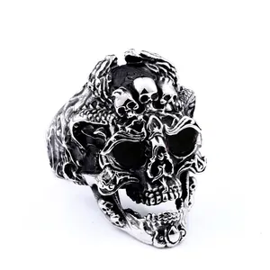 Hiphop Sieraden Rvs Heren Schedel Ringen, Gothic Skull Ring Ogen Mens Ring Vintage Sieraden