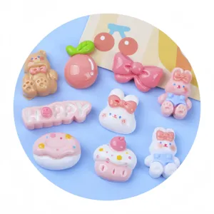 2024 nueva serie de postres de conejo pequeño Kawaii, accesorios decorativos de resina con abalorio trasero plano, artesanías de resina DIY para decoración del hogar