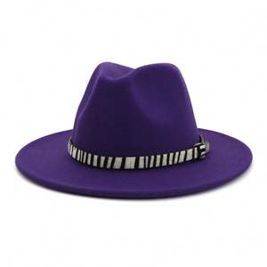 Sombrero Fedora Unisex X3068 de Fieltro de Lana con Ala y Copa de Cuero Personalizada para Hombre, Gorra Formal de Jazz Decorada con Cuerda - Product Image 1