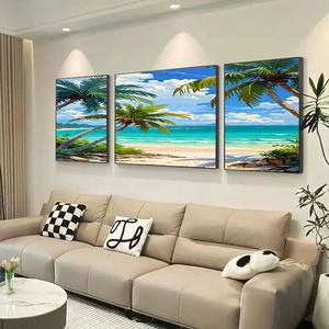Playa puesta de sol lienzo pared pintura océano olas paisaje marino tríptico costero sala de estar hogar Decoración pared arte impresión paisaje pintura - Product Image 6