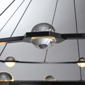 <span class=keywords><strong>Lampadario</strong></span> Moderno di Lusso a Più Livelli con Anelli in Ottone Dorato e <span class=keywords><strong>Sfere</strong></span> in Alabastro, Luce LED a Risparmio Energetico 2700K Bianco Caldo - Product Image 2