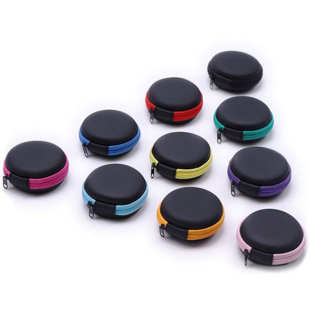 Soft Earbuds Zipper Case Pouch Mini Keyring Round Leather Earbuds EVA Case Sublimation Earphone Case Pouch
