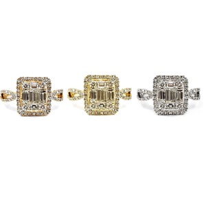 Vente chaude Élégant Fine Bijoux Top Qualité 18k Solide Or Blanc Réel Diamant Éternité Carré Baguette Cluster Bague de Fiançailles - Product Image 4