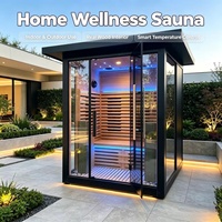 Rumah Sauna Hemlock/Cedar Merah Kanada Modern Kustom dengan Audio Bluetooth, Eksterior Logam, Tungku Sauna, Kapasitas 4 Orang, Super Tahan Air