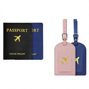 Etiqueta de equipaje de viaje y para bolso de mano, de cuero PU engrosado, con logotipo y detalles en bronce, diseño de avión, con contraseña, para el mercado internacional - Product Image 1