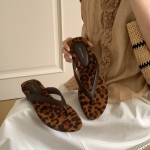Leopard Print Flip Flops Women <b>Summer</b> Outdoor <b>Slippers</b> Anti Slippery EVA Outsole PU Upper Open Toe Design - Product Image 3