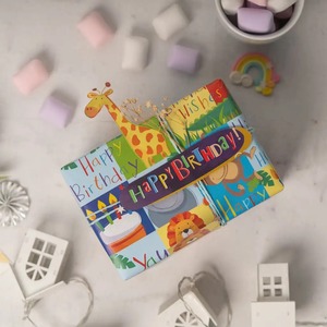 Custom Birthday Animals Pattern Recyclable Gift <b>Wrap</b> <b>Paper</b> <b>Roll</b> 100GSM Double-Sided Coated Art <b>Paper</b> Eco-Friendly Digital - Product Image 3
