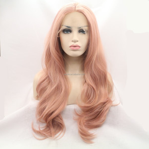 Parrucche Lunghe <span class=keywords><strong>Rosa</strong></span> Chiaro Semintrecciate a Mano, Popolari in Europa e America, Ondulate, in Fibra Sintetica Resistente alle Alte Temperature per Donne - Product Image 2