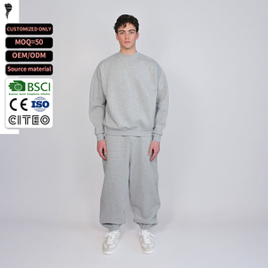 Ensemble de survêtement en molleton gris à capuche pour homme, décontracté, coupe oversize, sweat-shirt et pantalon de jogging amples - Product Image 1