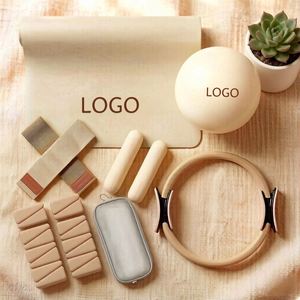 Tapete de Yoga Ecológico Antideslizante Beige Personalizado con Logotipo, Kit Esencial de Pilates, Pesas para Tobillos, Anillo para Ejercicios en Casa - Product Image 1
