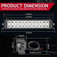 Barre lumineuse LED tout-terrain 120W double rangée 14 pouces, projecteur combiné spot et flood, pour tracteur et toit de véhicule tout-terrain