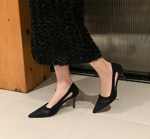 Scarpe con Tacco Alto in Pizzo Nero, Stile Francese Sexy ed Elegante, Nuova Collezione Primavera-Estate, <span class=keywords><strong>Sandali</strong></span> Traspiranti in Velluto - Product Image 2