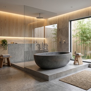 อ่างอาบน้ำรูปวงรีสั่งทำพิเศษสุดหรูหราทันสมัย หินอ่อนสีดำ/สีดำหยก แบบตั้งพื้น สำหรับแช่ตัวในห้องน้ำ วิลล่า โรงแรม บ้าน - Product Image 1