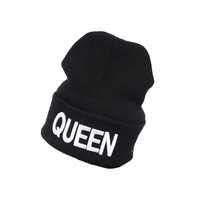Chapeaux d'hiver pour femme New KING QUEEN Beanies Knitted Embroidery Hat Autumn Female Beanie Caps Warmer Casual Cap