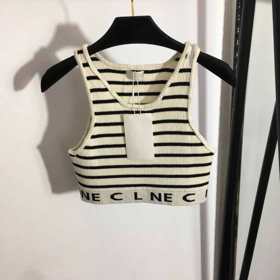 Summer New Ladies Leisure Stripes knitted vest short single-wear base can be