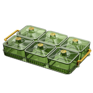 Light Luxury Compartment Fruit <b>Tray</b> With Lid Handle Rectangle Food Storage Container For Party <b>Snacks</b> Nuts Candy Display - Product Image 5