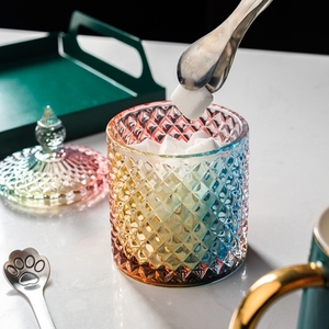 Tarro de vidrio para dulces, tarros transparentes para dulces de galletas, candelabro romano de vidrio de color redondo con tapa - Product Image 6