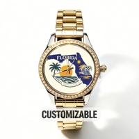 Montre Femme Dorée Brillante à Succès Commercial, Cadran Personnalisé, Lunette Sertie de Diamants, Bracelet en Acier Inoxydable, Idéale pour la Mode Africaine