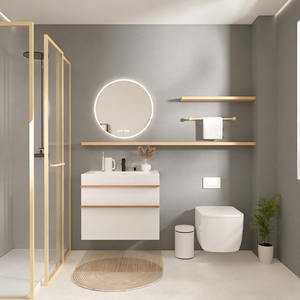 خزانة حمام عصرية من الخشب الصلب معلقة على الحائط باللون الأبيض مع حوض غسيل، شحن مجاني داخل الولايات المتحدة - Product Image 2