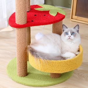Rak Panjat Kucing Desain Baru Motif Stroberi, Tiang Garukan Kucing dari Sisal, Platform Lompat Bertingkat, Mainan Kucing Harga Murah - Product Image 3
