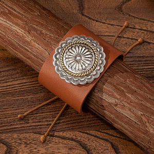 <span class=keywords><strong>DW</strong></span>-24 vente en gros Vintage Western Cowboy Style main bijoux réglable large Turquoise PU <span class=keywords><strong>cuir</strong></span> <span class=keywords><strong>Bracelet</strong></span> <span class=keywords><strong>Bracelet</strong></span> - Product Image 2