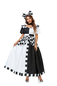 Alta calidad Alice's Adventures In Wonderland Cosplay blanco y negro a cuadros Mickey vestido Halloween Mujer - Product Image 5