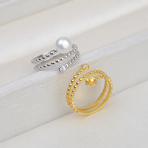 Accessoires en argent S925 faits main, édition coréenne, anneau ouvert à 2 anneaux pour femme, taille 6-9, anneau 08, bijoux en perles, perles vides - Product Image 3