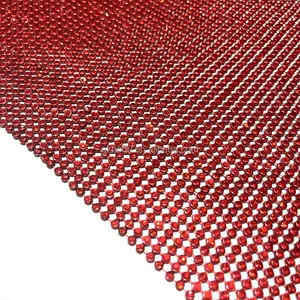 Màu đỏ nhôm kim loại lưới tinh thể lưới vải cho trang phục Rhinestone lưới vải