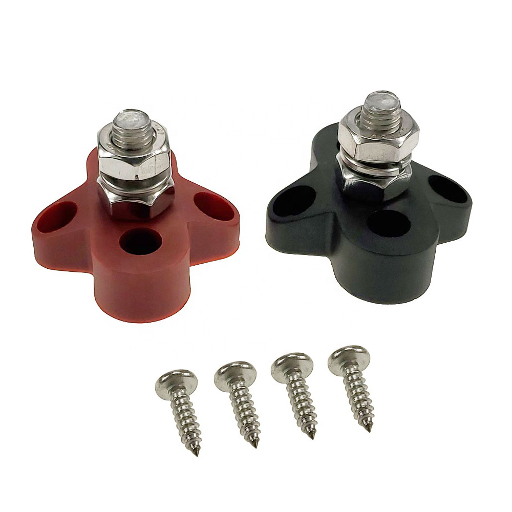 Amomd M8 48V DC Heavy-Duty Single Stud Bus Bars Red and Black Connector for Boat Car RV marine Ship