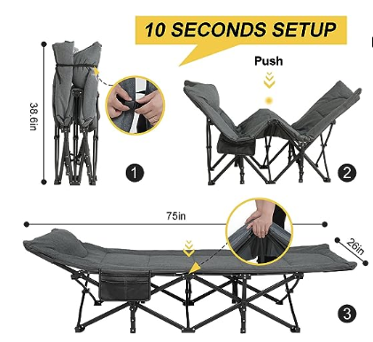Camping Cot for Adults with Cushion