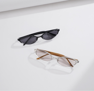 Gafas de Sol Metálicas Ovaladas Delgadas al por Mayor, con Logotipo Personalizado, Estilo Vintage Ojo de Gato, Media Montura, para Mujer, Moda Wen - Product Image 2